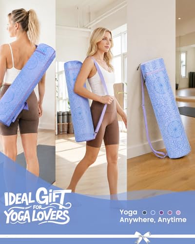 Gonex Yoga Mat Bag, Full-Zip Mat Carrier | 600D Oxford Fabric, Wet Pocket, Front Zip Pocket, Adjustable Strap, Fits Mats up to 26" - color: Blue Mist