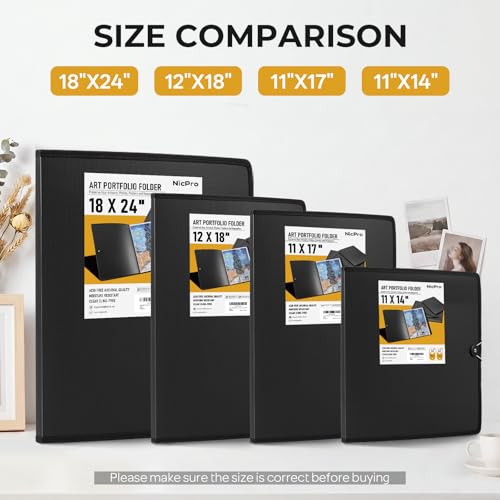 Nicpro 18"x24" Art Portfolio, 30 Pockets Display 60 Pages Art Portfolio Folder with Clear Plastic Sleeves, Artwork Storage Presentation Book for Artists, Painting Carrier Case - size: 18x24"