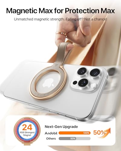 andobil 2026 Premium Leather Magnetic Phone Grip Holder for MagSafe, Stable | [Longest Durable] Adjustable Magnetic Phone Ring Kickstand w/Leather Loop MagSafe Accessories for iPhone 12-17 Series, Greige - color: greige