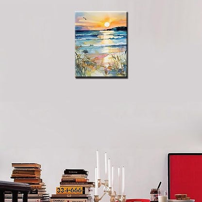 Sunset Beach Sea Landscape Paint by Numbers Kits 16x20 inch Canvas DIY Oil Painting for Kids, Students, Adults Beginner with Brushes Acrylic Pigment Graffiti Abstract Beach Photo Gift(without Frame) - color: Abstract Beach 02, size: 16''x20''(Frameless)