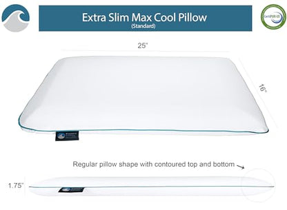 Bluewave Bedding Extra Slim Max Cool CarbonBlue Gel Memory Foam Pillow for Stomach and Back Sleepers - Thin, Flat Design with Advanced Cooling (1.75-Inch Height, Standard Size) - size: 1.75"H (Standard), style: Max Cool Memory Foam