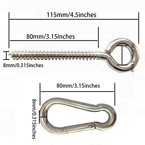 Hammock Hanging Kit, Heavy Duty Swing Hangers Eye Hooks for Hanging Swing Stainless Steel Hammock Hook Carabiner Set Swing Hardware for Yoga Chair Indoor Outdoor