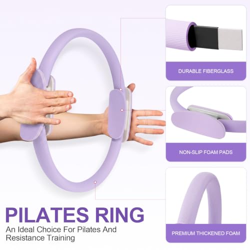 Pilates Ring 15 Inch Magic Circle Ring, Dual Padded Handles Pilates Exercise Circle, Adjustable Yoga Ring - color: Purple
