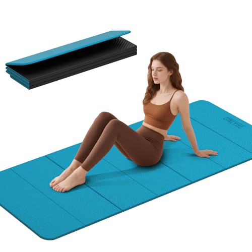 Foldable Yoga Mat 75"x31.5"x0.24" - Extra Large Lightweight TPE Exercise Mat, Double Non-Slip for Pilates, Home Workouts & Outdoor Use - color: Blue-black