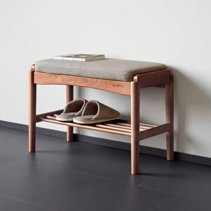 Solid Wood Shoe Bench, 24 Inch Entryway Bench with Gray Cushion - color: Walnut + Gray Cushion, size: 23.62"