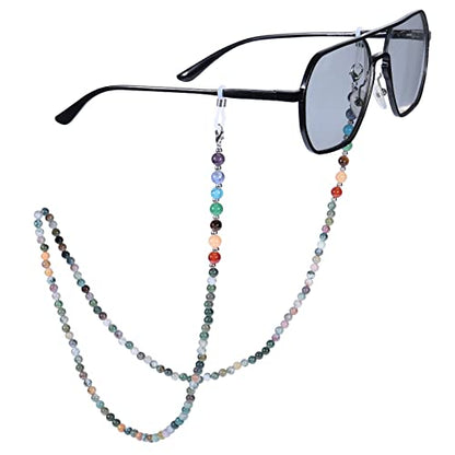 TUMBEELLUWA Reiki 7 Chakra Stone Beads Eyeglasses Chain for Women Men - color: Colourful