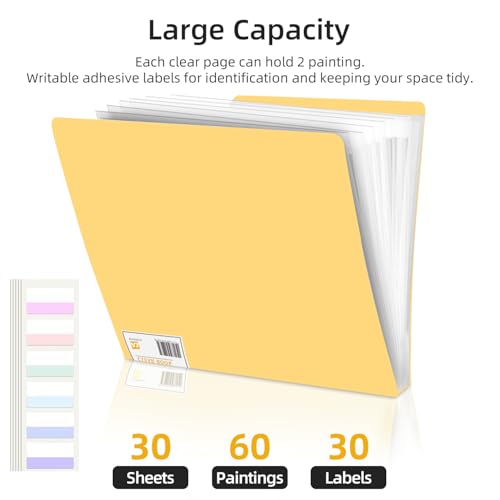 A3 Diamond Painting Storage Book, 60 Views Art Portfolio Presentations Folder with 30 Pages Protectors, 17.3x12.8in Yellow - color: Yellow