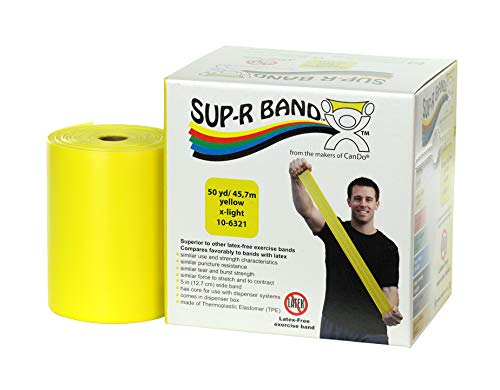 CanDo 10-6321 Sup-R Latex Free Exercise Band, 50 yd Roll, Yellow-X-Light - color: Yellow: X-Light, size: 50 yd