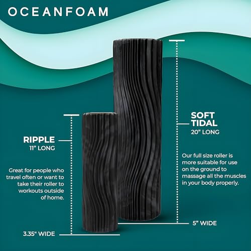 Oceanfoam Soft Tidal Roller (Black & Charcoal Marbled) - Low Density Foam Roller for Physical Therapy, Back Pain, Exercise & Stretching - Wave Textured - Yoga & Wellness - Full Size, 20" x 5" - color: Black & Charcoal Marbled