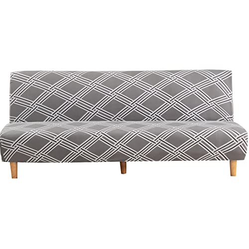 MIFXIN Armless Sofa Cover Futon Slipcover Stretch Elastic Folding Sofa Bed Non-Armrest Couch Furniture Protector Spandex Printed Washable Sofa Cover Without Armrests (Grey Mesh) - color: Grey Mesh