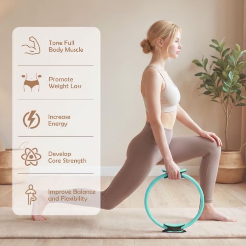 RitFit Pilates Ring 14 Inch Magic Fitness Circle for Inner Thigh Toning | Bonus Workout Guide & Storage Bag Included, Lightweight & Portable, Pilates Yoga Full Body Toning - style: Cyan Kit