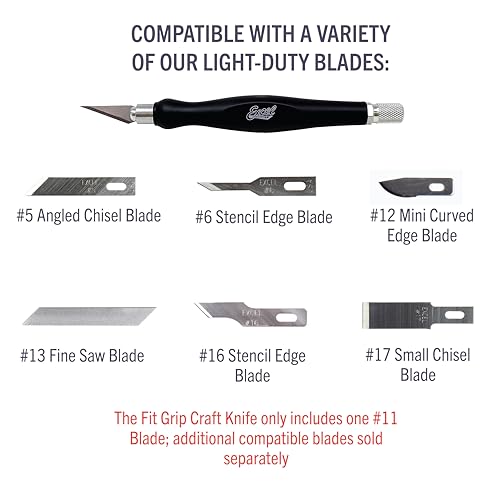 Excel Blades Fit Grip Craft Knife With #11 Ultra-Sharp Carbon Steel Angled Blade – Precision Craft Knife With Contoured Rubberized Grip For DIY, Art, Hobby, And Model Projects – Black, Made In The USA - color: Black