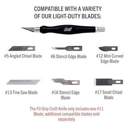 Excel Blades Fit Grip Craft Knife With #11 Ultra-Sharp Carbon Steel Angled Blade – Precision Craft Knife With Contoured Rubberized Grip For DIY, Art, Hobby, And Model Projects – Black, Made In The USA - color: Black