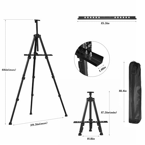 Easels for Painting Canvas, Aredy 66" Art Easel for Drawing, Portable Painting Easel Stand, Metal Table Top Easel - style: 1 Pack