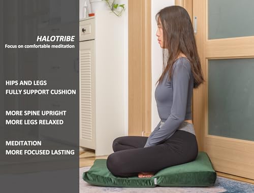 Meditation Cushion,Velvet Meditation Pillow and Zabuton 2-in-1 Portable Design(50 * 70CM). (Green, Service H：9cm) - color: Green