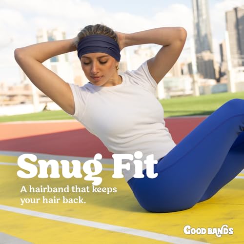 Good Bands Sweat Headbands for Men and Women, Non Slip Workout Sweatband - color: Navy Blue, size: Single