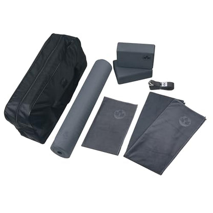 Clever Yoga - 7 Piece Yoga Kit for Women & Men, 6mm Cushioned Mat, 2 Blocks, Strap, Mat and Hand Towels & Carrying Bag - Starter Yoga Set, Accessories & Equipment for Home Workout