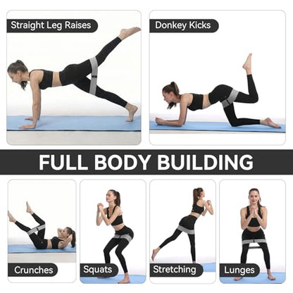 Fabric Resistance Bands for Working Out, 3 Levels Non-Slip Booty Bands for Glutes and Legs, Cloth Exercise Bands Sets with Carry Bag & Workout Guide, Light/Medium/Heavy (Light Grey/Grey/Black)