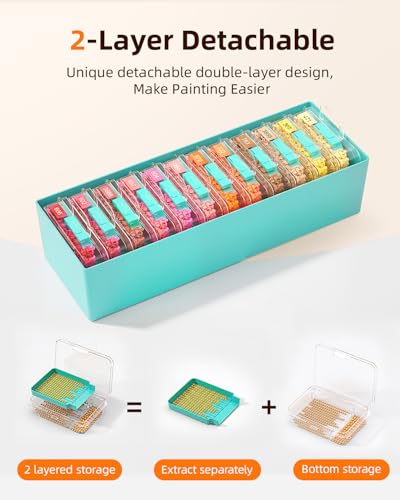 Redtwo 60 PCS Diamond Painting Storage Containers Trays, Blue | 3-in-1 Diamond Painting Trays with Lids, Detachable Trays, 5 Adjustabe Racks, Diamond Art Accessories, Diamond Art Storage - color: Blue