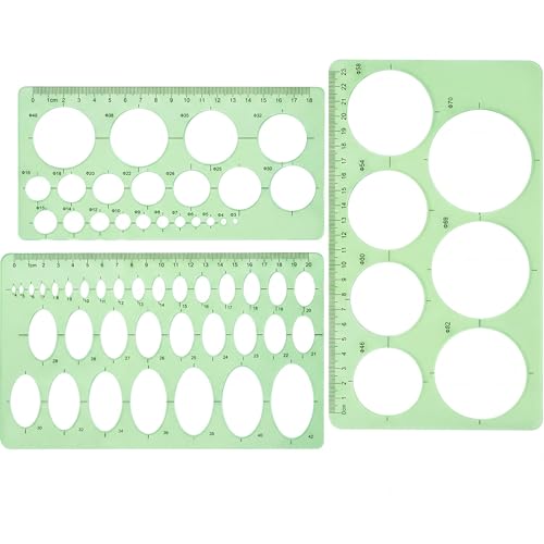 Hestya 3 Pieces Circle Template for Drawing 3 Sizes Circle Stencil Templates for Drafting Round Plastic Geometric Stencil for Office and School Building Formwork Drawings(Clear Green)