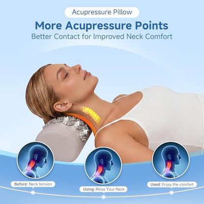 Acupressure Neck Pillow, Ergonomic Neck Support Pillow with Raised Pressure Points, Neck Rest Pillow for Home, Office, Travel, Reading, Relaxation Gift for Women & Men, Light Gray - color: Light Gray