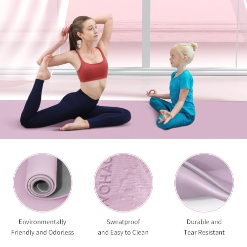 8mm Extra Wide 80cm Yoga Mat Non Slip | Spacious 80cm x 72" mat for tall users, gym, pilates. POE, reversible dual-color, non-slip, tear-proof, odorless, strap. - color: Taro Purple+Gray