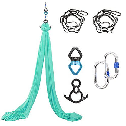 Aerial Silks Yoga Swing Set, Fitness Aerial Yoga Kit | Anti-Gravity Flight Aerial Yoga Hammock Kit; Low/Non Stretch Nylon Tricot Fabric; For Fitness & Dance; Hardware Included - color: Tender Green