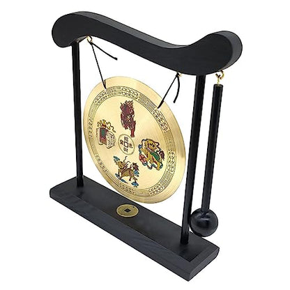 Hooshing Brass Gong Desktop Zen Art Feng Shui Decor, Four Divine Beasts - style: Four Divine Beasts