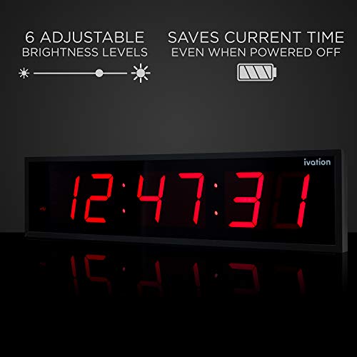 Ivation Oversized Digital Wall Clock with Large LED Display & Timer, 36" | Multi-function with Timer, Stopwatch, Alarms, Temp & Date, Aluminum frame, 6 Brightness levels, Time memory, Remote | Red - color: Red, size: 36" Inch