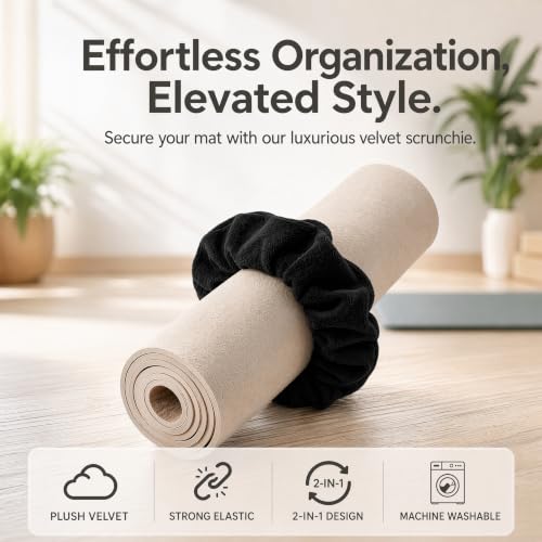 Yoga Mat Scrunchie - Holds Your Yoga Mat in Style - Durable & Elasticity Fabric - Fits All Standard Yoga Mats - color: Black