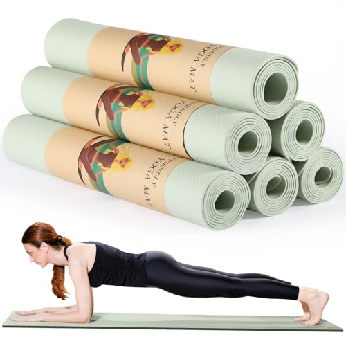 Timgle 6 Pack Yoga Mats Bulk 68x24 Inches Non Slip 4 mm Thick - color: Grayish Green