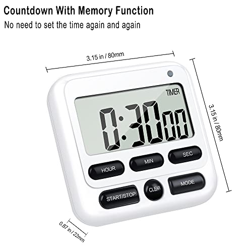 4-in-1 Digital Timer with Count Up/Down, Clock & Alarm, Ring & Silent Modes - color: White