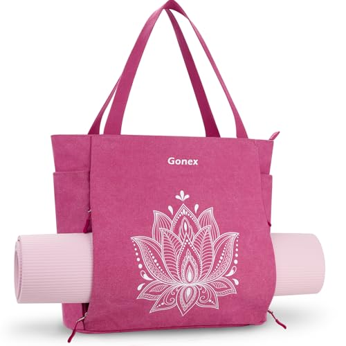 Gonex Yoga Mat Bag with Zipper Mat Carrier Canvas Gym Tote | Durable Canvas, Zipper Closures Prevent Slipping, Quick Access, Bottle Holder, Fits Yoga Blocks, Gym & Travel Use - color: Rose Red, size: Classic (15.5×5.5×14.5inch)