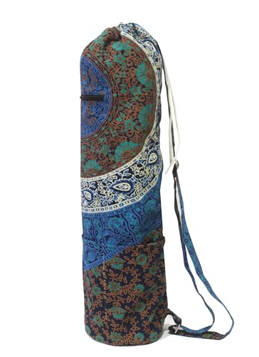 INDIAN CRAFT CASTLE ICC Yoga Mat Bag Carrier Full-Zip Exercise Yoga Mat Carry Bag for Women Men with Multi-Functional Storage Pockets and Adjustable Shoulder Strap 26X6 Inches - style: Blue Elephant Tree
