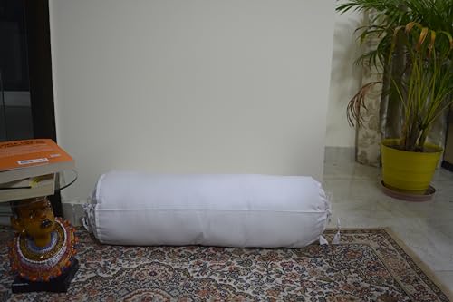 Saffron HANDICRAFTS Cotton 240TC - Bolster Cover Full Round Removable Cover for Neck Roll, Leg Rest,Yoga Practice, Meditation, Bed Sofa Couch (White, 6"x16" (15 cm x 40 cm)) - color: White, size: 6" x 16"