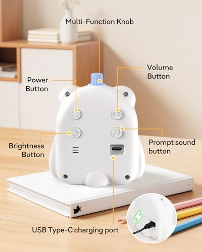 199 Min Visual Timer for Kids, 2 Minute teenth Brushing, Cute Bear Deign | Adjustable Sound Alert, Productivity Timers for ADHD, Silent Operation, Desk Time Management Tool for Toddler - color: White