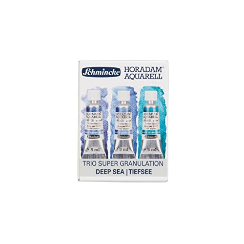 Schmincke Horadam® Aquarell, Super Granulation Trio Deep Sea 5 ml Tubes, 74 614 097, Cardboard Set, Very Strong Granulating Watercolors - color: Deep Sea, size: 0.51 Fl Oz (Pack of 1)