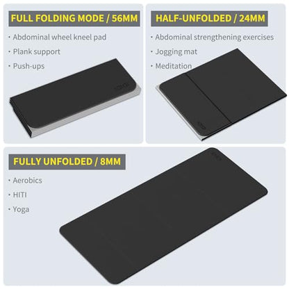 Foldable Yoga Mat Extra Large 74"×31.5" - color: Black+Gray