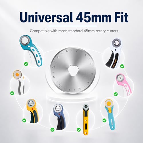 15 Packs 45mm Rotary Cutter Blades 45mm Quilting supplies Rotary Cutter Blades for fabric by SSPONT, compatible with OLFA,Fiskars,Mr.Pen,DAFA,Truecut etc. Sewing Arts Crafts, Sharp and Durable - color: 45mm-15 PCS