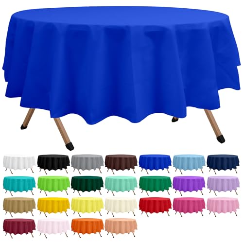 2 Pack Royal Blue Premium Plastic Tablecloth Round 84 Inches Reusable Ocean Blue Decorative Table Cover for Dining, Wedding, Party, Indoor and Outdoor use - color: A03 Royal Blue, size: Round 84"