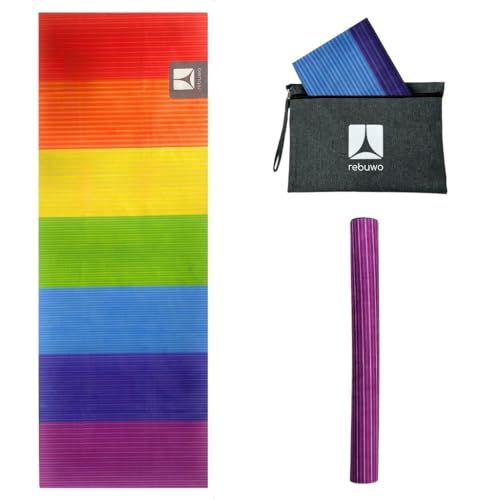 Rebuwo Travel Mat for Yoga & Pilates, Non-slip Suede Exercise Mat, Foldable Yoga Mat for Travel, Rubber Lightweight Travel Mat