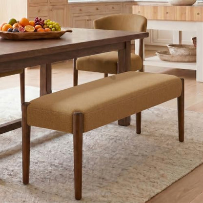 Usaint 42" End of Bed Bench with Wood Legs, Caramel Orange with Walnut Leg - color: Caramel Orange With Walnut Leg