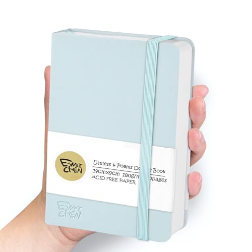 Mix Media Pad,3.5"x5.5" Small Hardcover Leather Art Sketchbook,60 Sheets(112lb/180gsm) Heavyweight Acid Free Artistic Painting Drawing Sketching Paper, Handy Pocket Journal Sketchbook.Light Blue - color: 180gsm-light blue