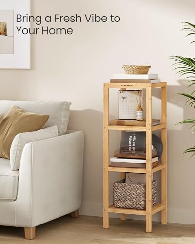 SONGMICS 4-Tier Bamboo Shelf, Freestanding Bathroom Storage Rack - color: Light Bamboo, size: 4 Tiers (13"D x 13"W x 38.6"H)
