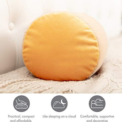Microbead Bolster Neck Roll Pillow, 14x8 in Cylinder Tube, Barely Beige | Silky feel fabric helps prevent wrinkles & hair breakage; feather-light beads gently cushion head & shoulders as you rest - color: Barely Beige