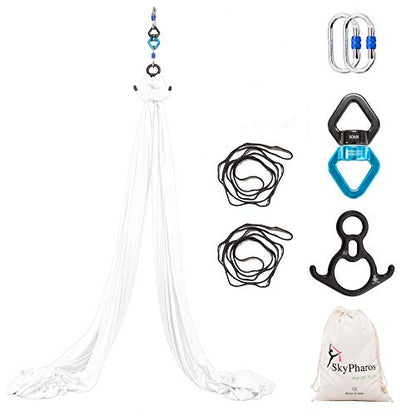 Aerial Silks Yoga Swing Set, Fitness Aerial Yoga Kit | Anti-Gravity Flight Aerial Yoga Hammock Kit; Low/Non Stretch Nylon Tricot Fabric; For Fitness & Dance; Hardware Included - color: White