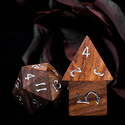 Wooden DND Dice Set Red Sandalwood Dice Set for D&D Tabletop Games - color: Red Sandalwood