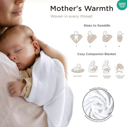 Threadmill Cotton Swaddle Blanket, Muslin, White, 4-Piece, 41x37 in, Unisex | 100% Cotton, Muslin Weave, 4-Piece Set, 41x37 in, Breathable, OEKO-TEX Certified, Machine Washable - color: White, size: Baby