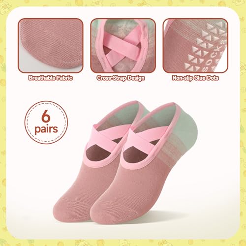 6/8 Pairs Pilates Socks for Women with Straps - color: Color Gradient