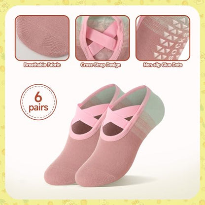 6/8 Pairs Pilates Socks for Women with Straps - color: Color Gradient